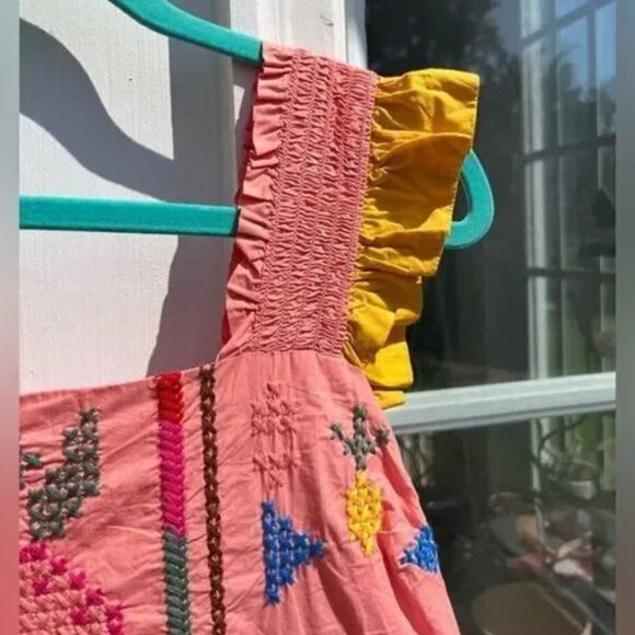 NEW NWT FARM RIO ANTHROPOLOGIE Dress Colorblock Stitch Cotton Sundress Size SM - Picture 8 of 10